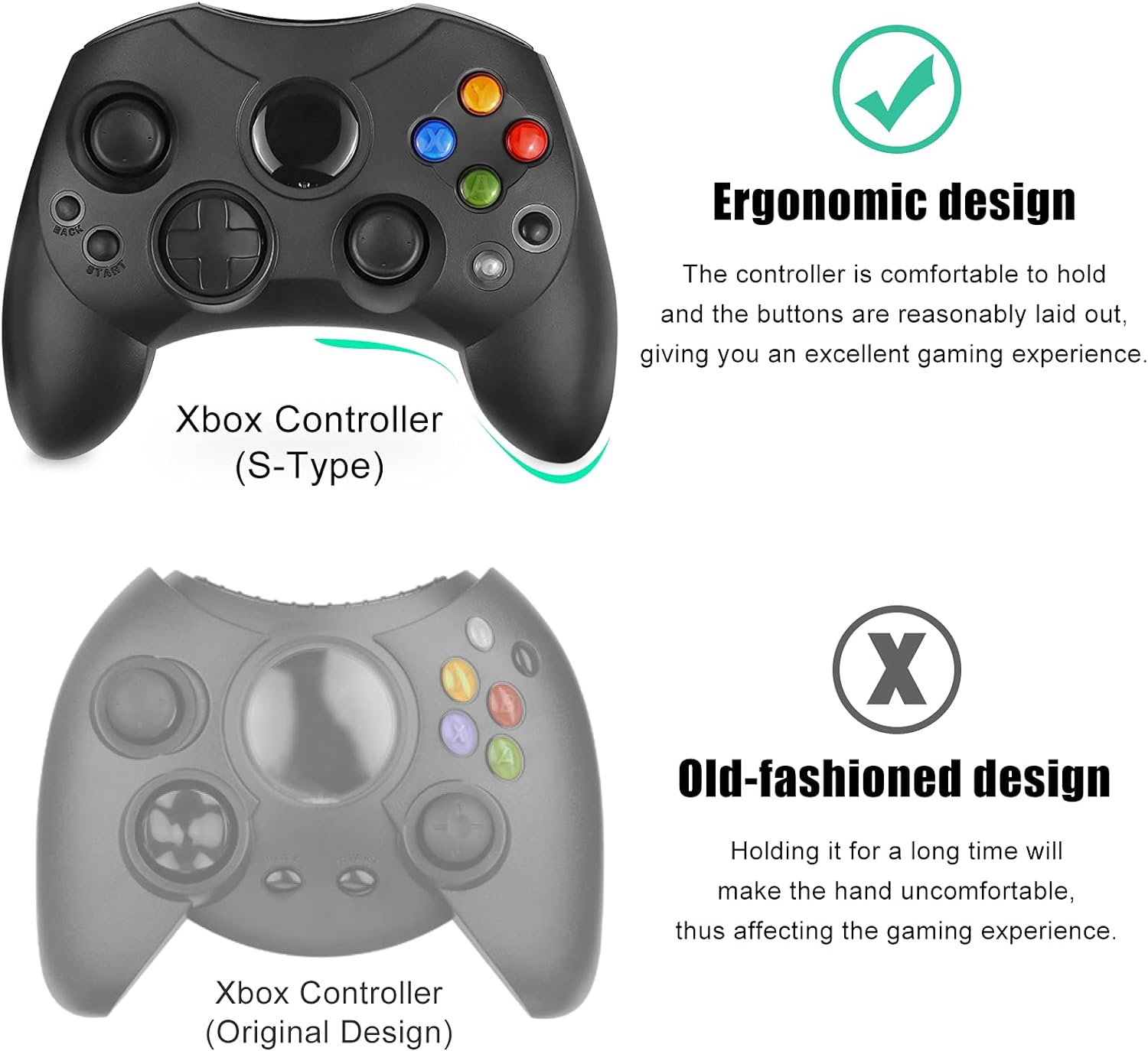 Retro Gaming Xbox One - Klasyczny, przewodowy, oryginalny kontroler Xbox typu