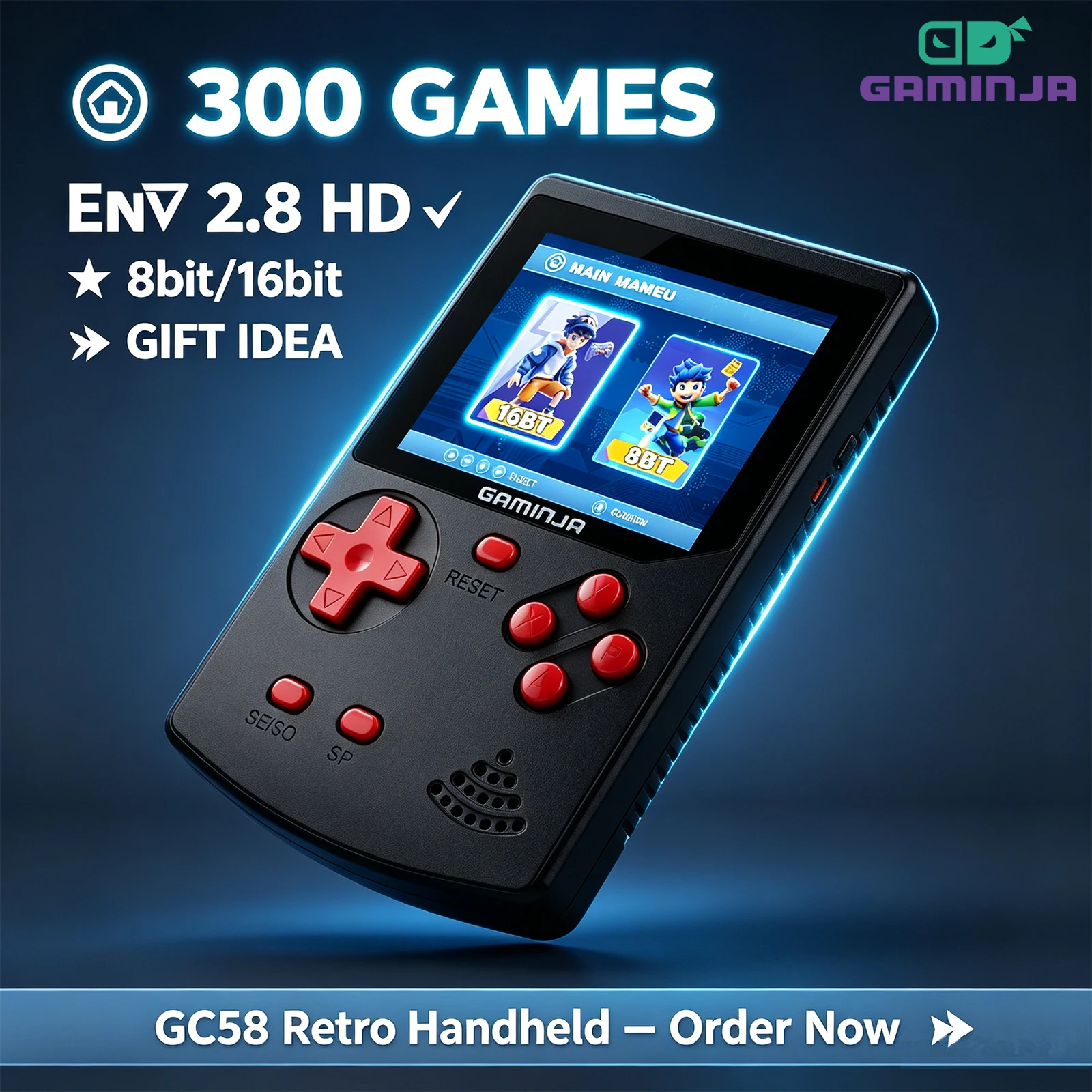 Retro Gaming Power Bank - Konsola przenośna GAMINJA z 300 klasycznymi